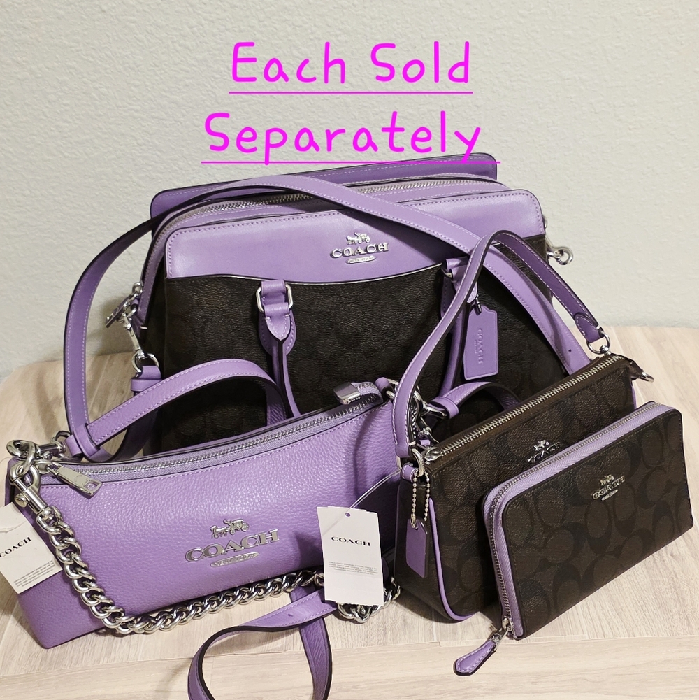 Coach Charlotte Shoulder Bag Pebbled Leather Crossbody Purple Iris Silver chain - Picture 5 of 16
